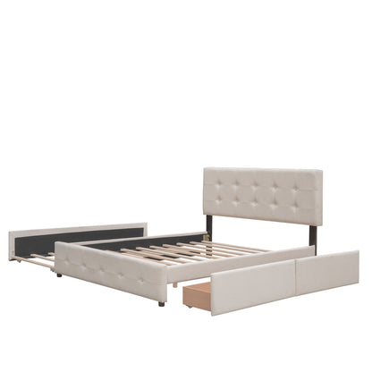 Upholstered Platform Bed Queen Dark Beige