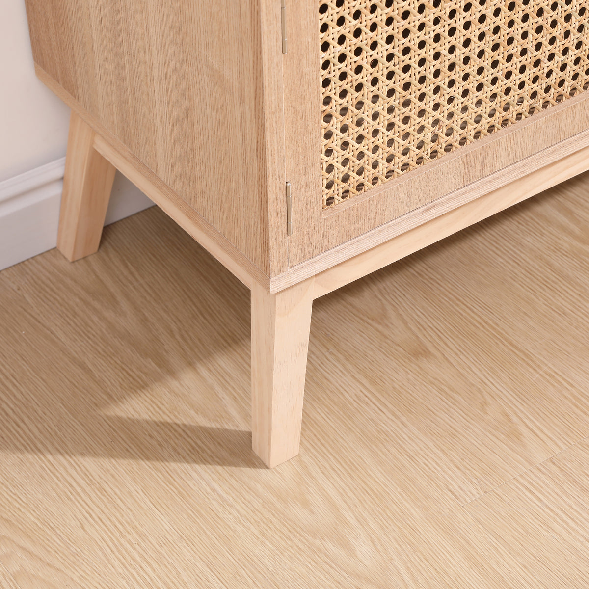 Boho Rattan TV Console – Natural Oak