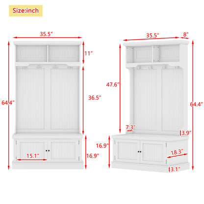 Hall Tree with Hooks and Shoe Storage Bench White