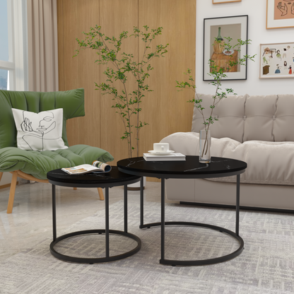 Nesting Coffee Tables Set of 2 Black Marble Top