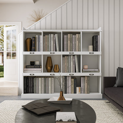 White 10-Shelf Bookcase – Cubbyhole Storage with Adjustable Dividers
