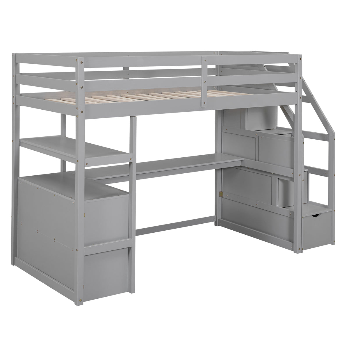 Twin Loft Bed with Storage Gray
