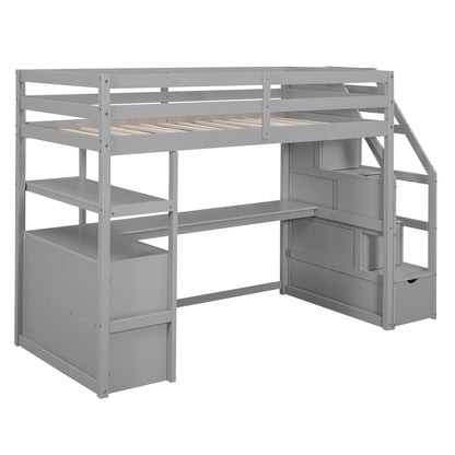 Twin Loft Bed with Storage Gray
