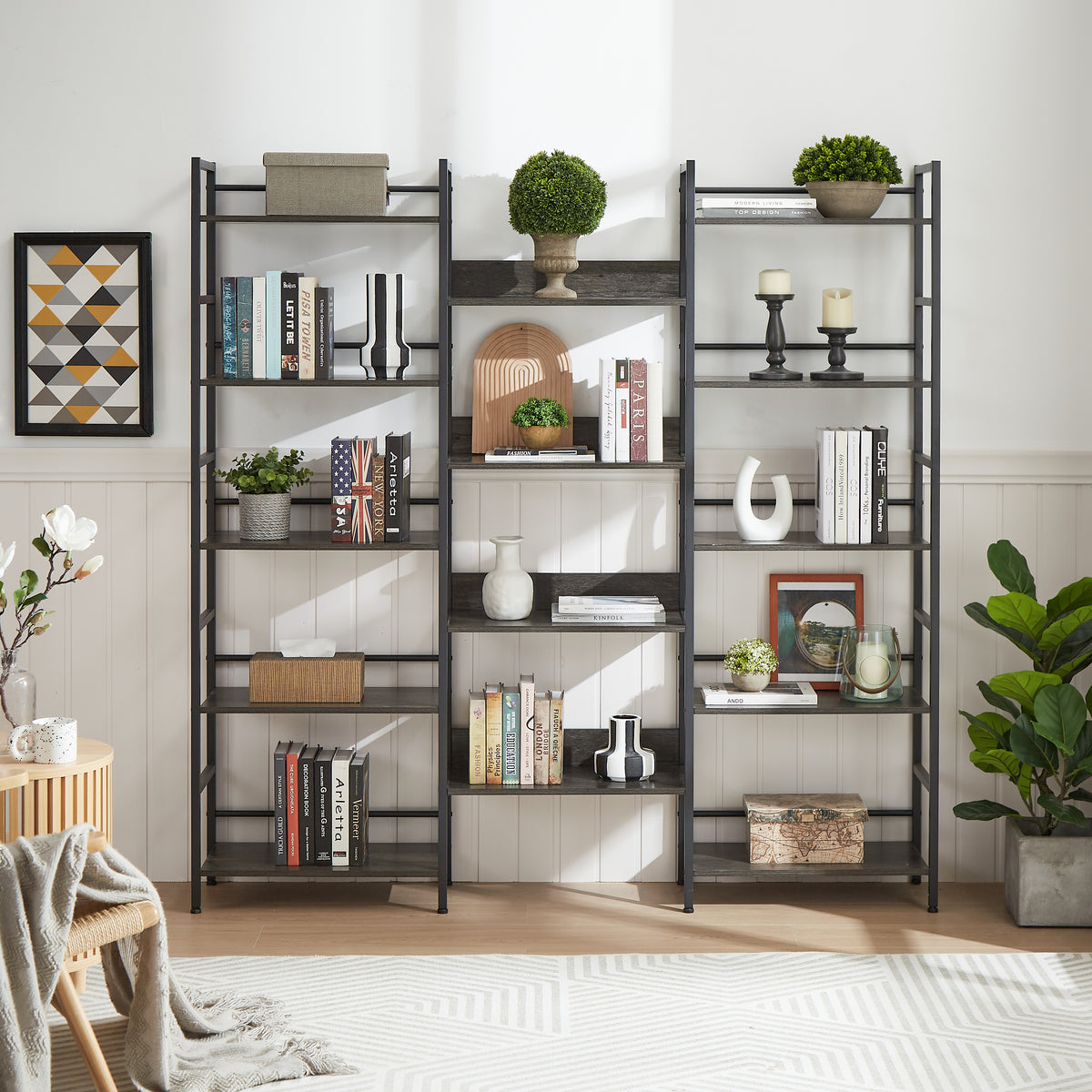 Industrial 5-Shelf Bookshelf Gray