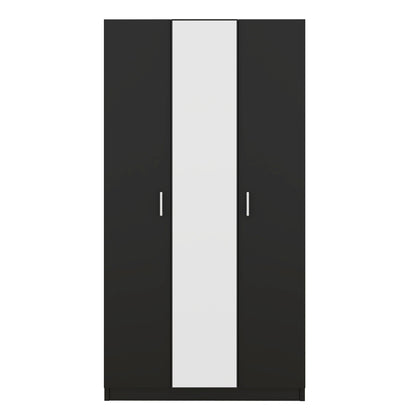 3-Door Wardrobe with Mirror Black