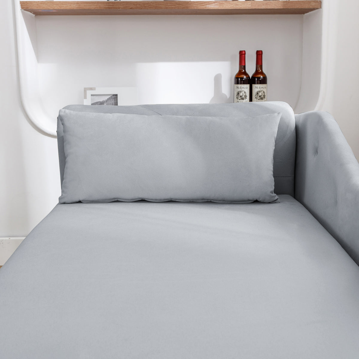 Grey Velvet Lounge Chaise – Modern Roll Arm
