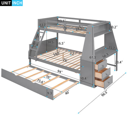 Full Bunk Bed with Desk Gray