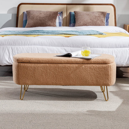 Camel Ottoman Bench with Gold Legs