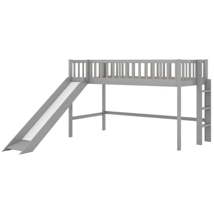 Twin Loft Bed with Ladder and Slide Gray