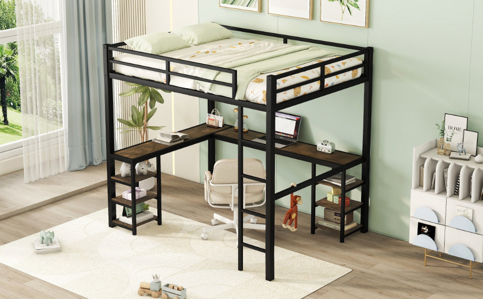 Metal Loft Bed Black