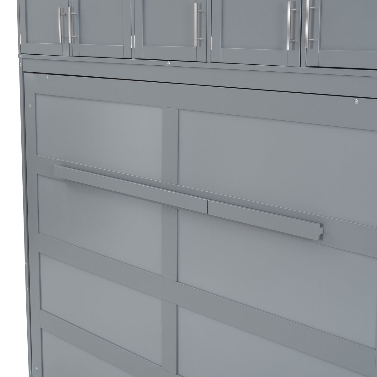 Gray Murphy Bed with Top Cabinets