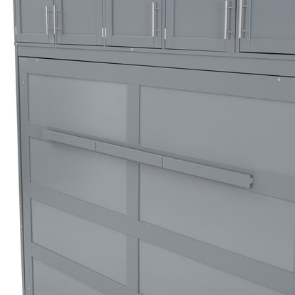 Gray Murphy Bed with Top Cabinets