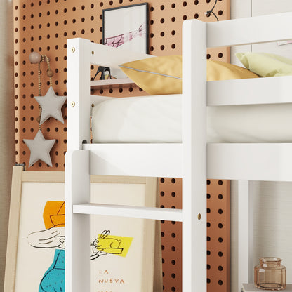 White Twin Loft Bed with Storage & Ladder
