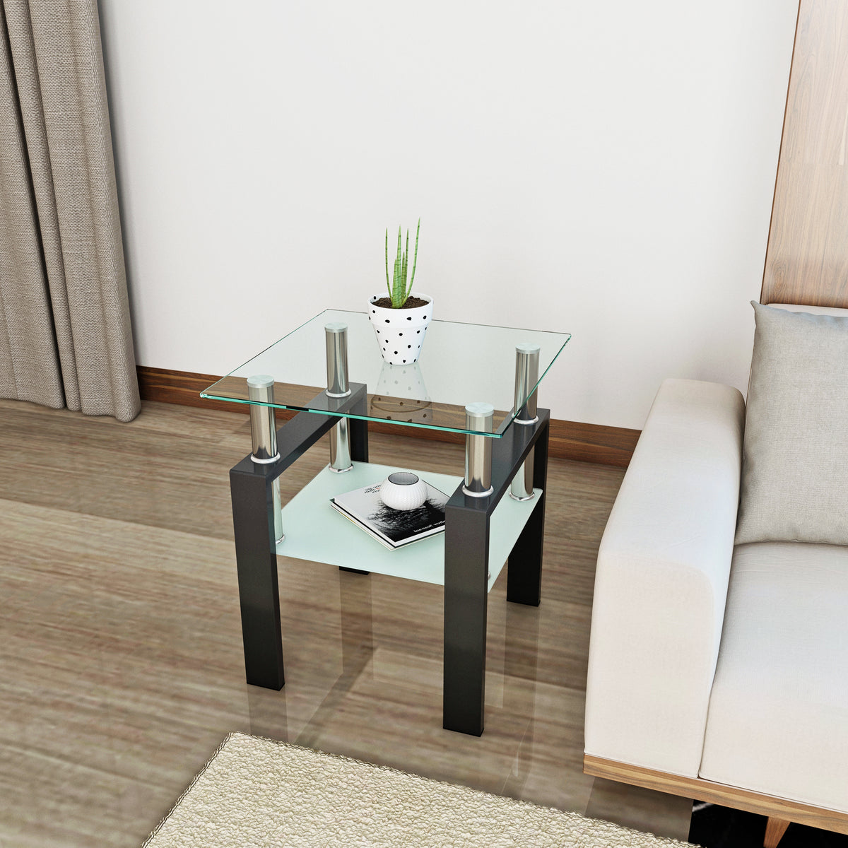 Modern Tempered Glass Coffee Table Black Frame
