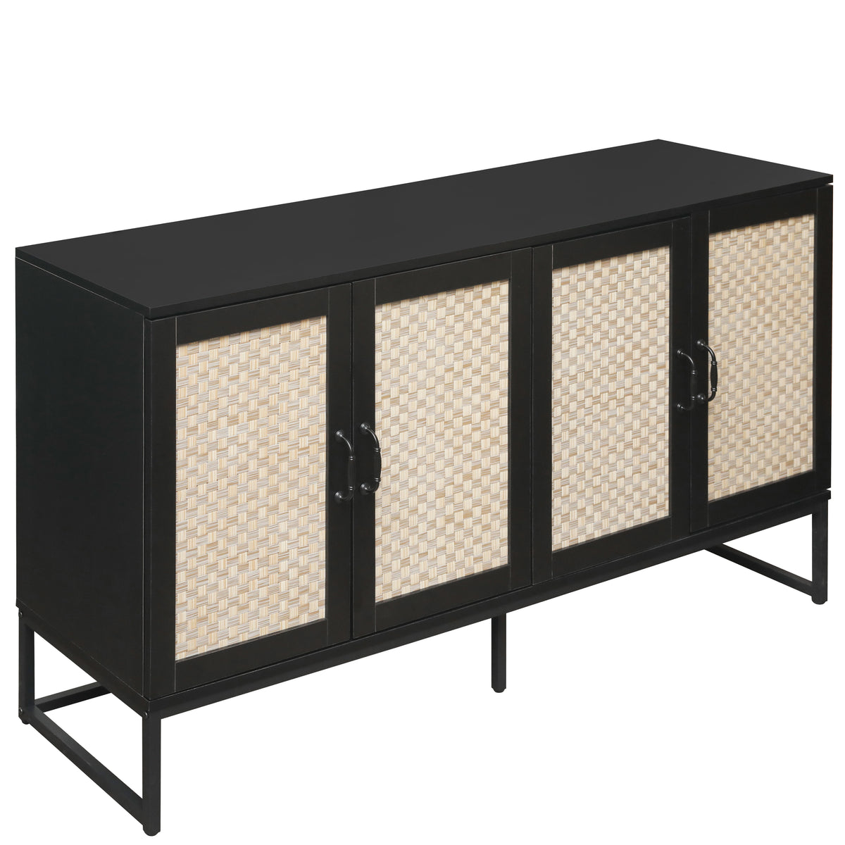 Rattan 4-Door Sideboard Black