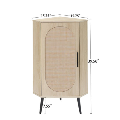 Rattan Corner Cabinet with Door and Shelf