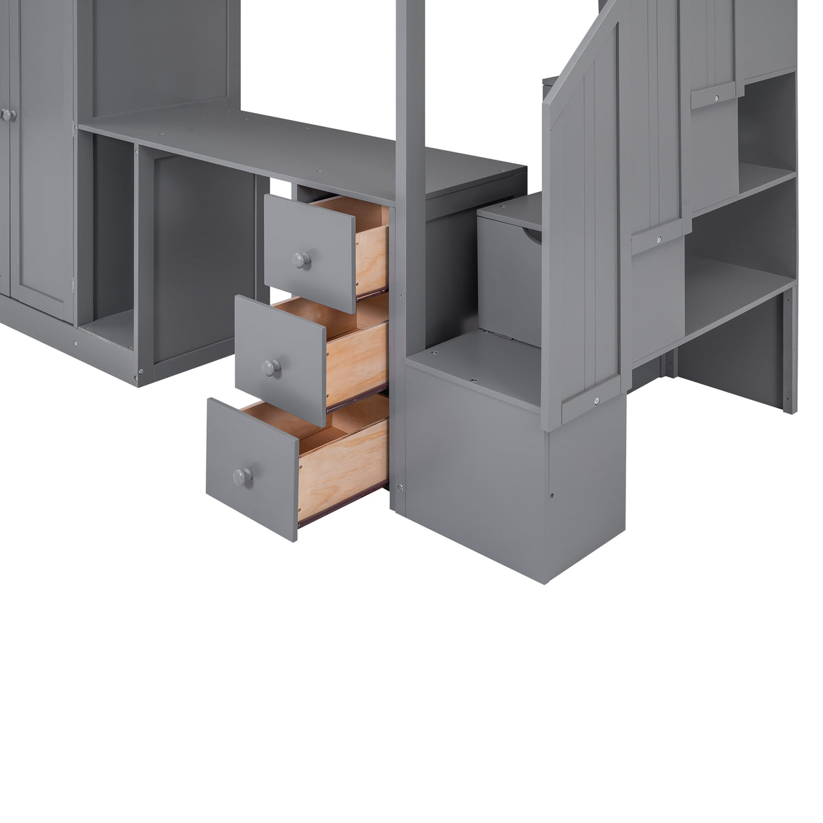 Twin Loft Bed with Wardrobe Gray