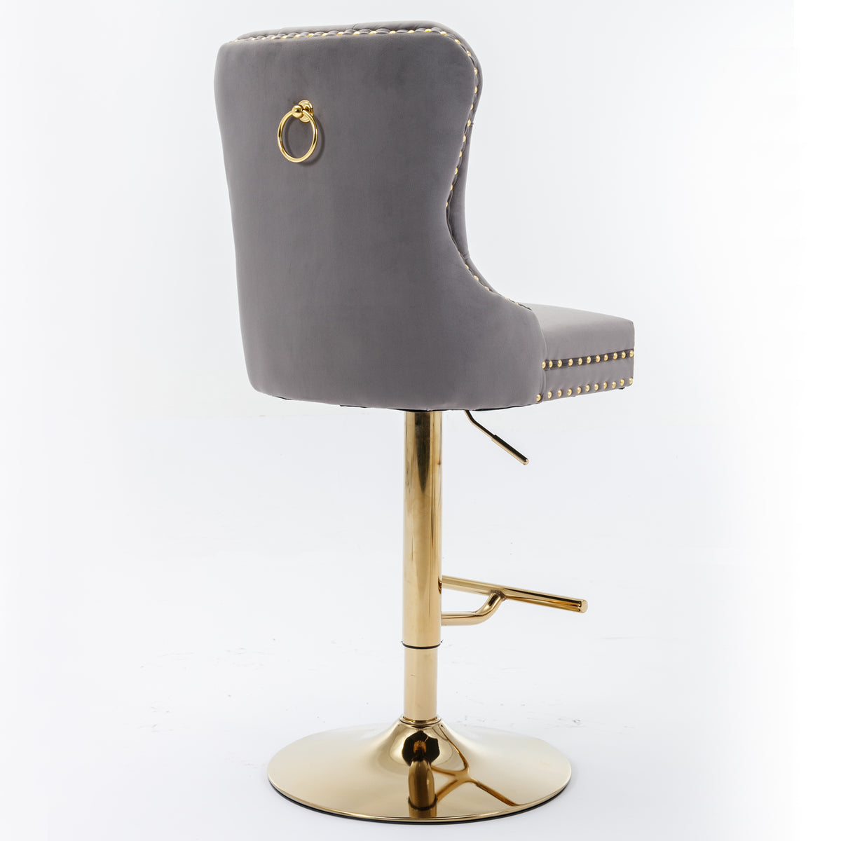Adjustable Velvet Bar Stool Set of 2 Gray