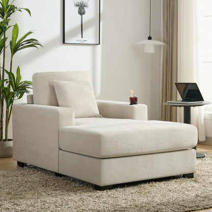 Oversized Chaise Lounge with Pillows Cream