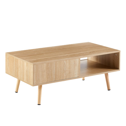 Rattan Coffee Table with Sliding Door Storage