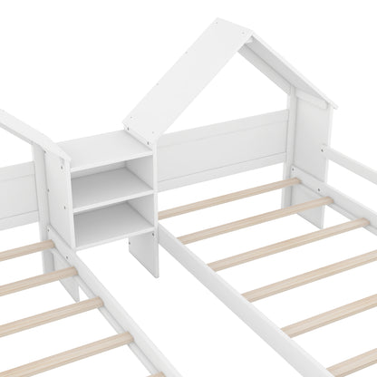 Twin Platform Bed with Built-In Nightstand White