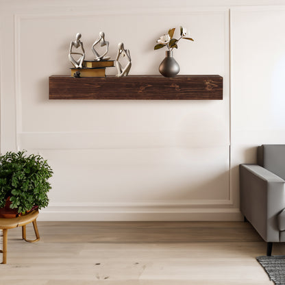 60-Inch Rustic Wood Floating Fireplace Mantel Espresso