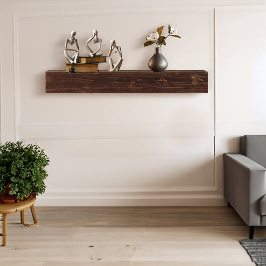 60-Inch Rustic Wood Floating Fireplace Mantel Espresso