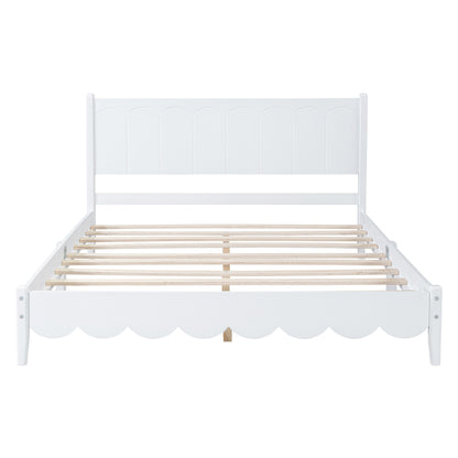 Queen Platform Bed with Rectangular Headboard White
