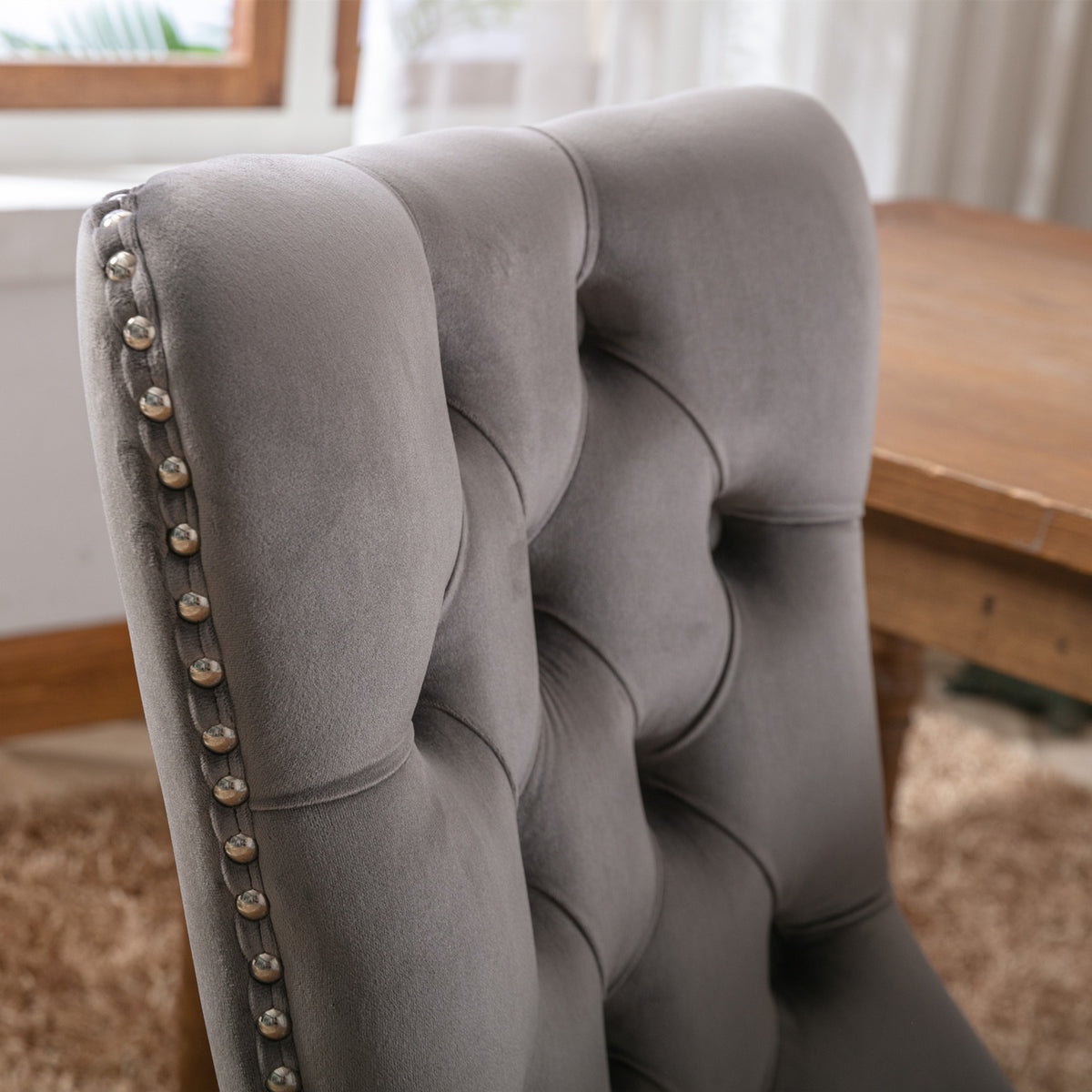 Nikki Tufted Linen Dining Chair Set (2 pcs) – Gray