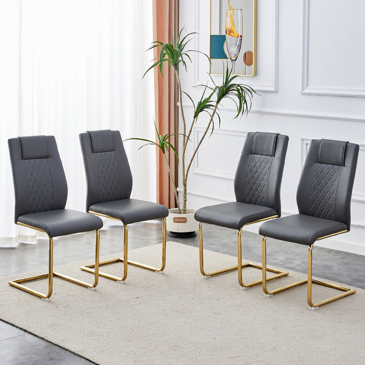 Faux Leather Dining Chairs Set of 4 Gray
