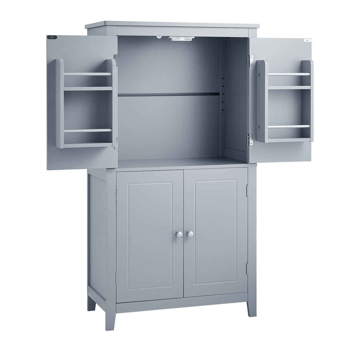 Gray Bathroom Floor Cabinet with Adjustable Shelves