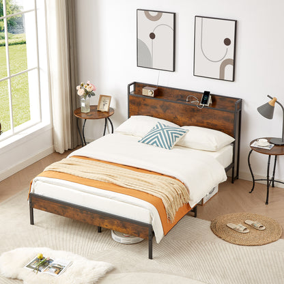 Upholstered Bed Frame with USB Charging Station