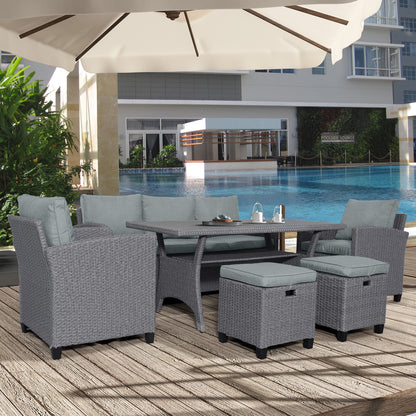 Outdoor Rattan Dining Set (6 pcs) – Gray Mat