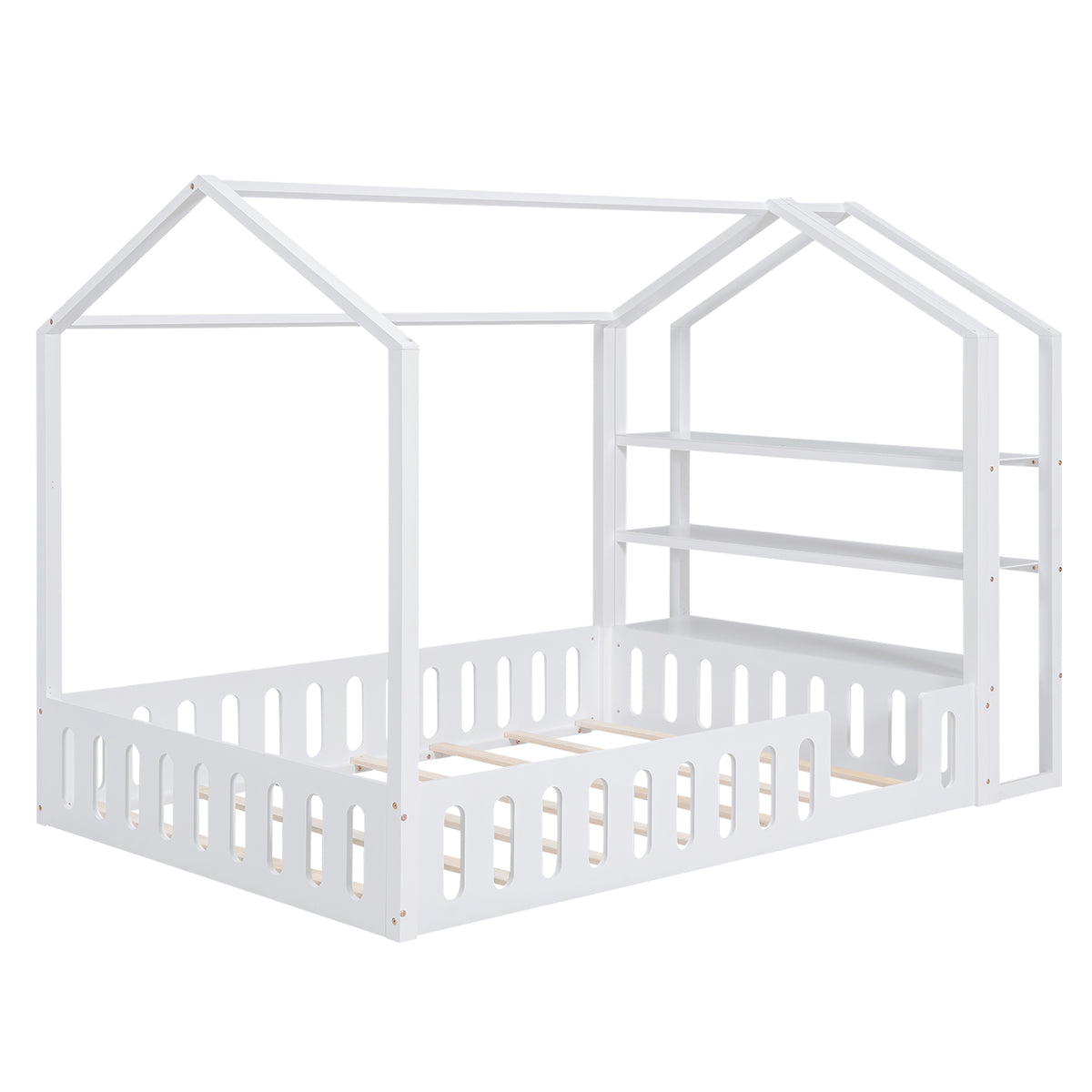 Full Platform Bed with Storage Shelves White