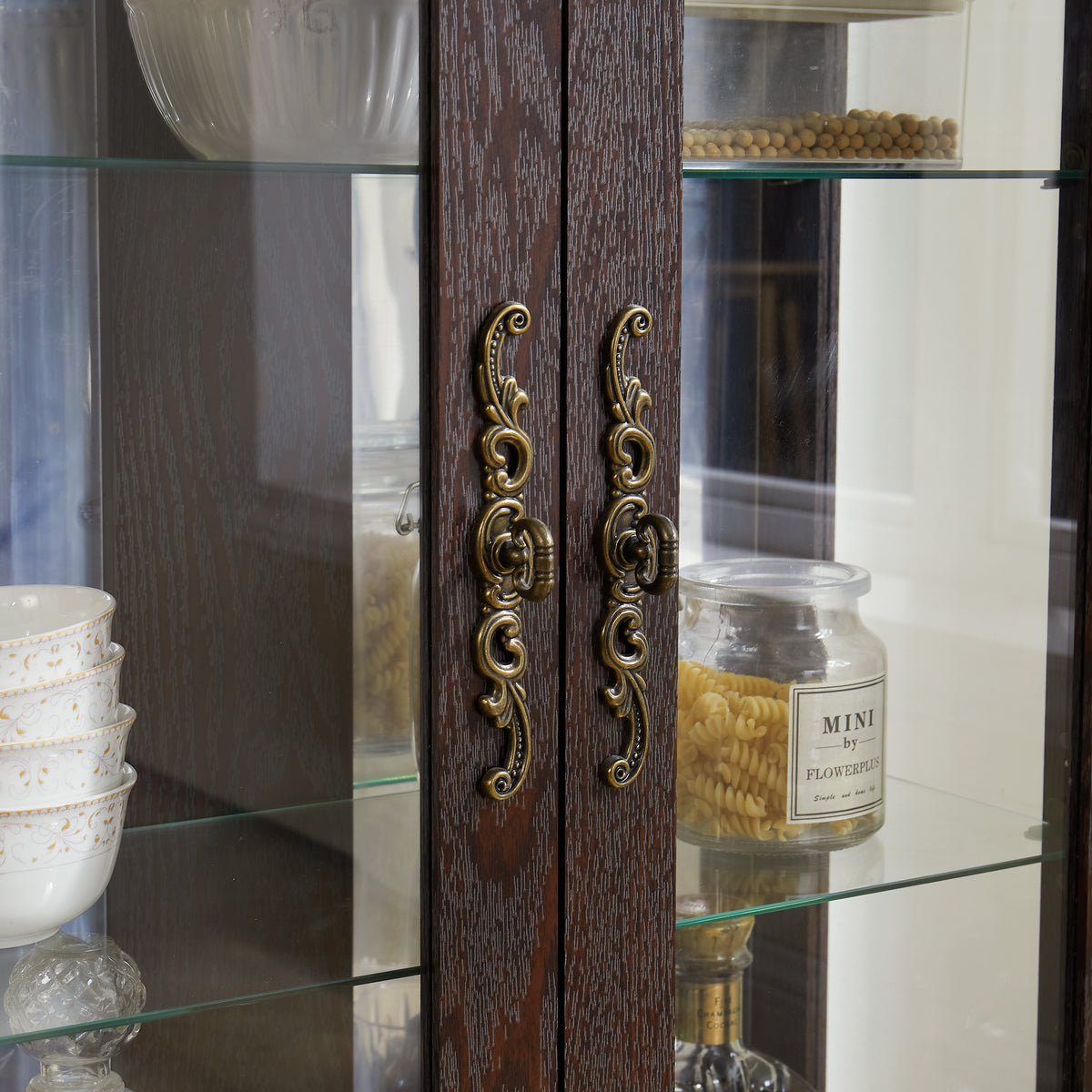 Dual Door Curio Display Cabinet with LED Lights Cherry