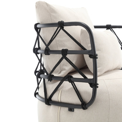 Tufted Linen Accent Chair – Metal Stand