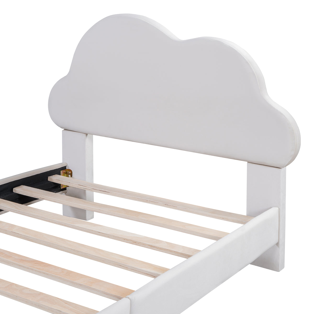 Twin Velvet Platform Bed with Headboard Beige