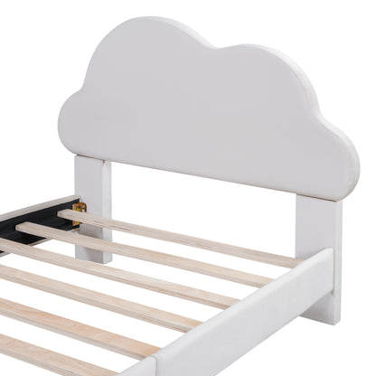 Twin Velvet Platform Bed with Headboard Beige