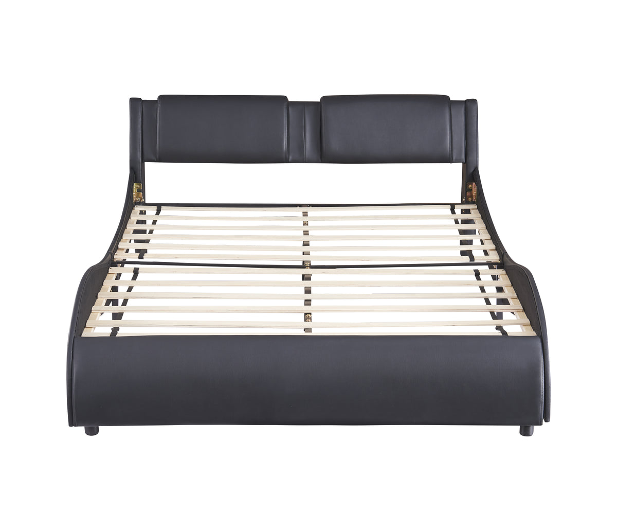 Upholstered Queen Bed with LED Light Black