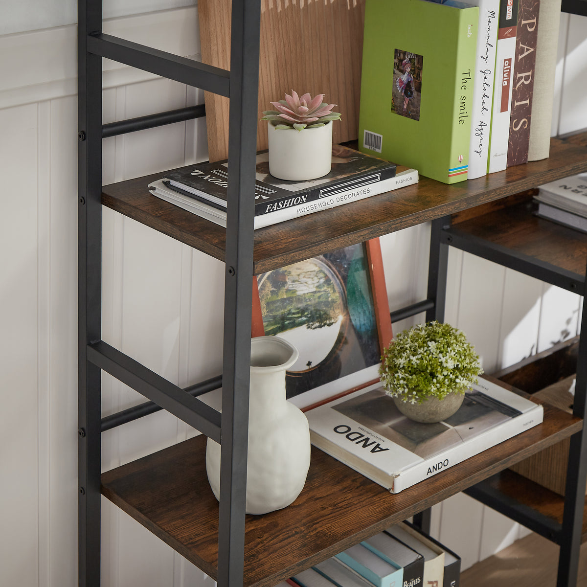 Rustic Triple Bookshelf Industrial Brown