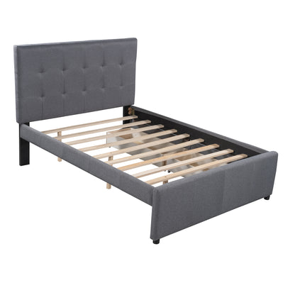 Linen Platform Bed with Headboard White