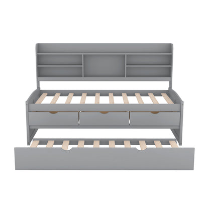 Twin Captain Bed with Storage Drawers Gray