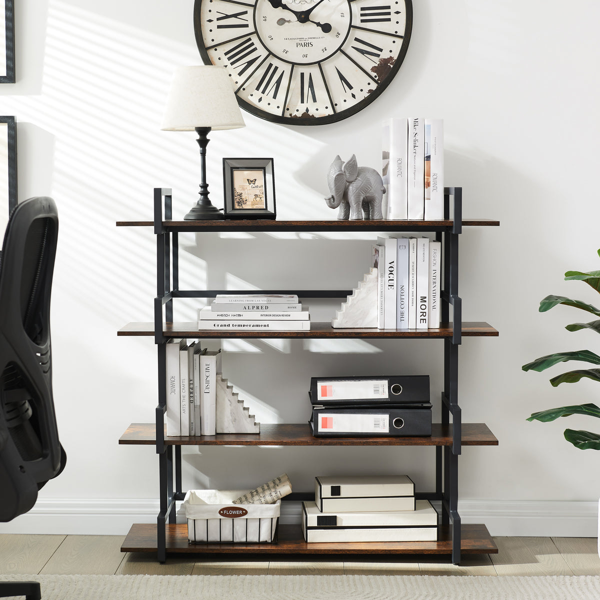 4-Tier Industrial Metal Bookshelf