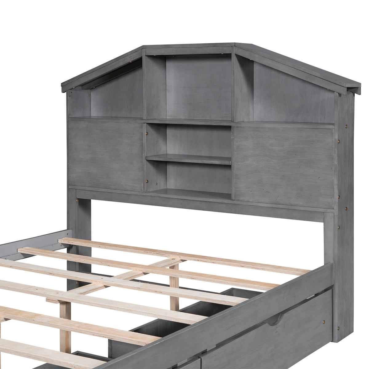 Full Platform Bed with Storage Headboard Gray