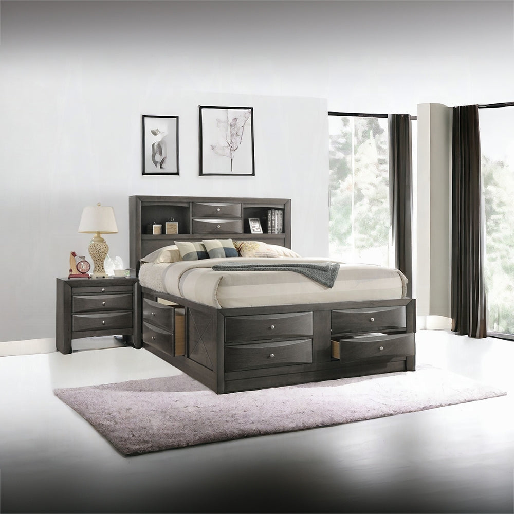 Neend Multi Drawer Storage Platform Bed - Grey Oak
