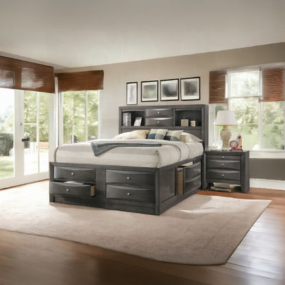 Neend Multi Drawer Storage Platform Bed - Grey Oak