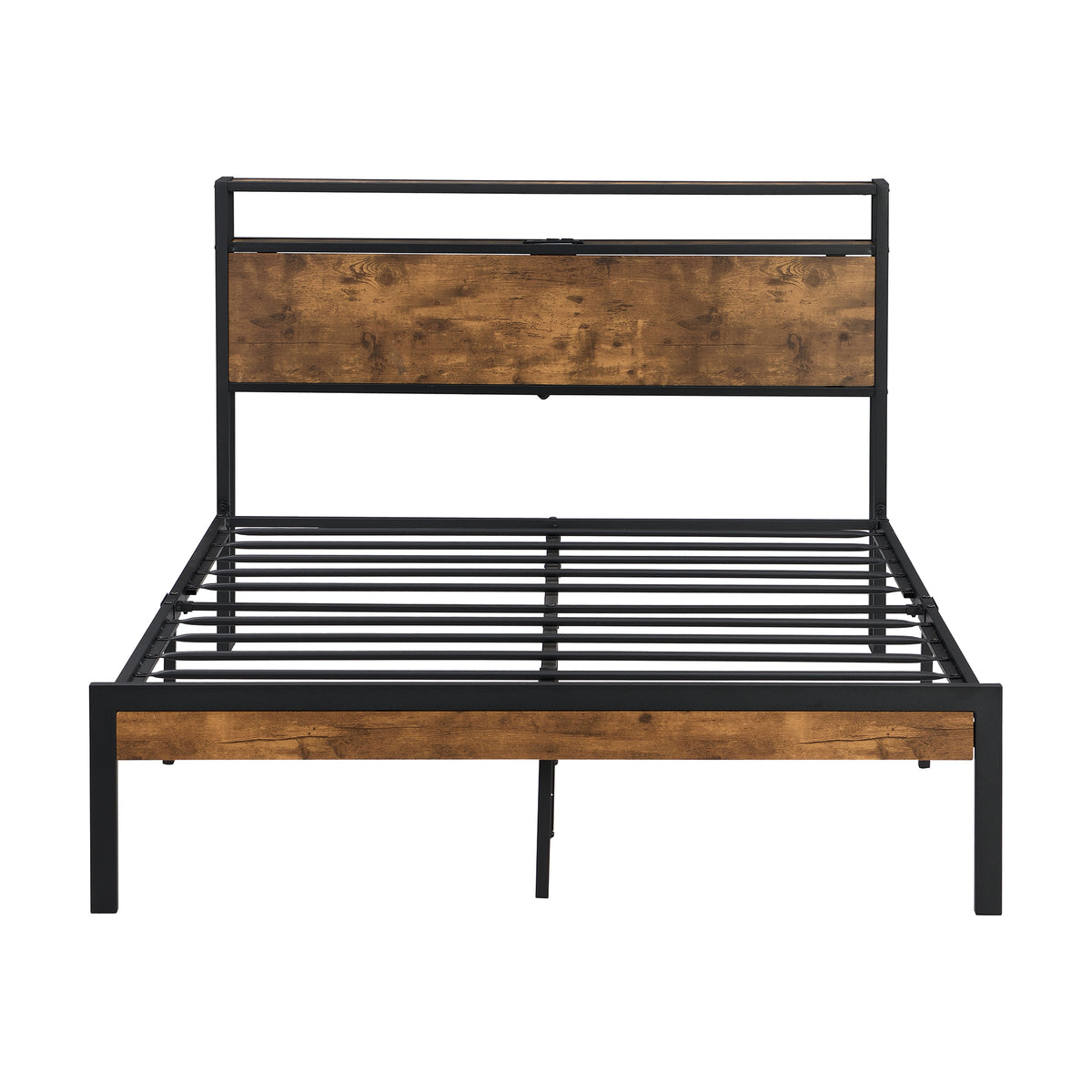 Metal Platform Bed with USB Liner Beige