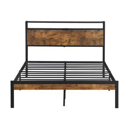 Metal Platform Bed with USB Liner Beige