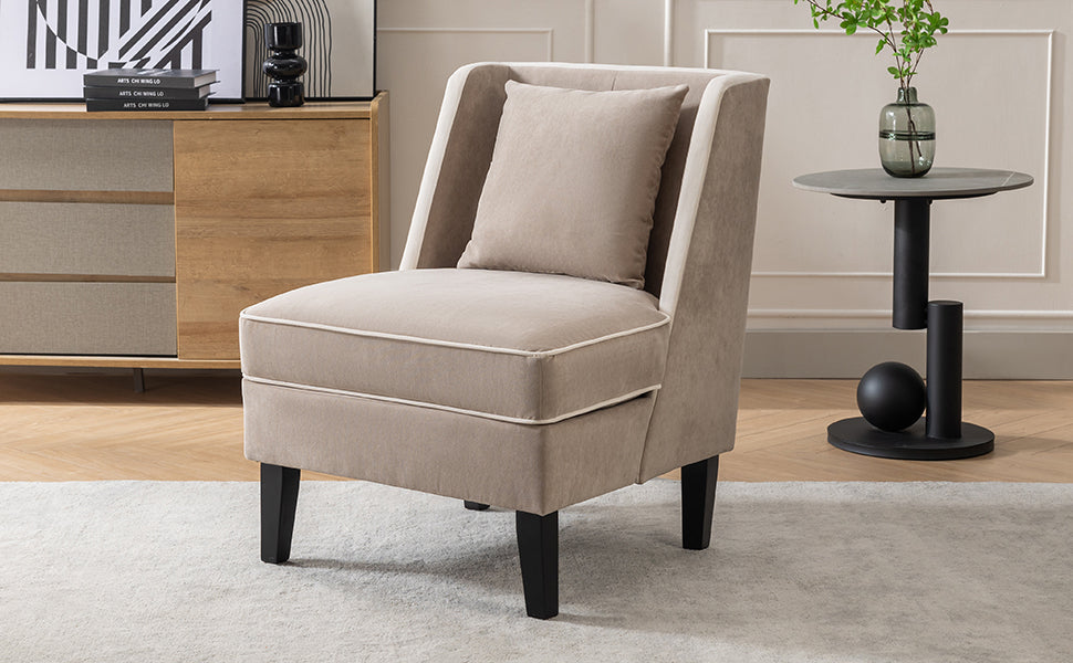 Velvet Wingback Accent Chair – Tan & Cream