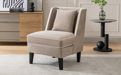 Velvet Wingback Accent Chair – Tan & Cream